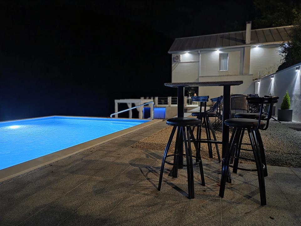 Pool and terrace at night